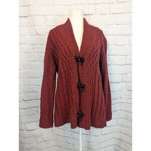 Coldwater Creek Cable Knit Cardigan Toggle buttons Wool Blend Deep Red Size L/14